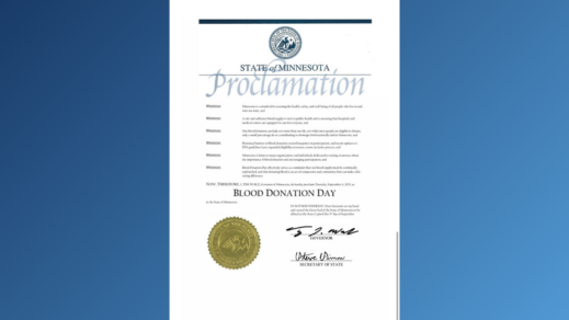 Governor Proclaims September 4 as Blood Donation Day for Minnesota